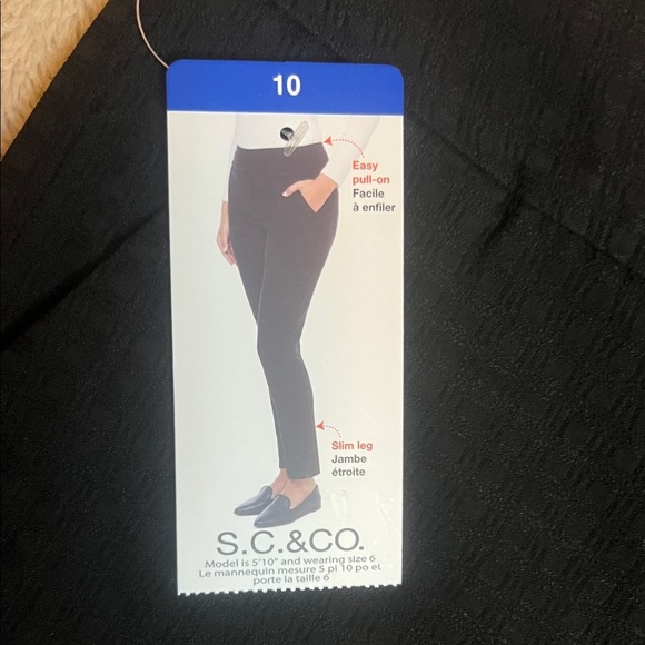 S.C. & Co. Black Slim Leg Trousers Pull On Textured sz 10 - Picture 2 of 12